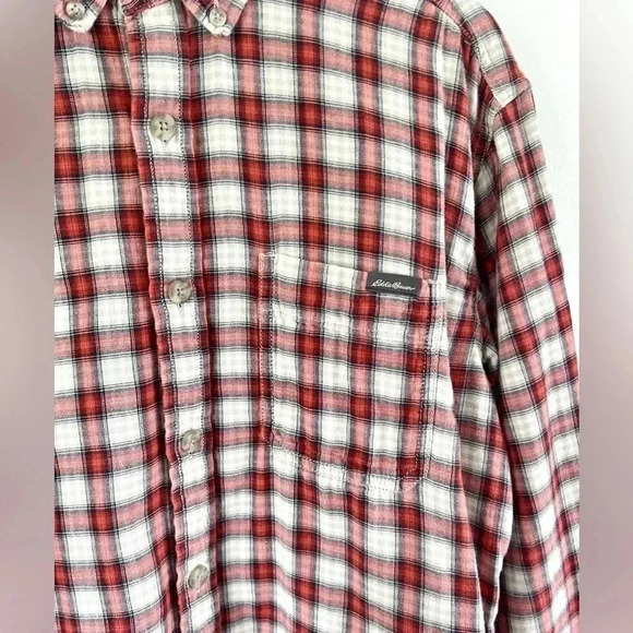 Eddie Bauer Classic Fit Red Plaid Check Collared Cotton Button Down Size Large - Picture 3 of 9